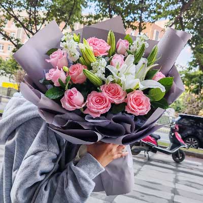 兴安11朵戴安娜粉玫瑰百合，与你一起追逐梦想