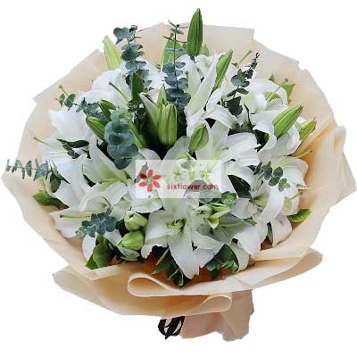 兴安9支白色多头百合，祝福你幸福
