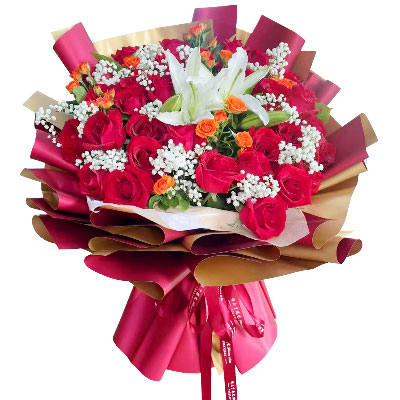 兴安33朵红玫瑰百合，爱如同花般绽放